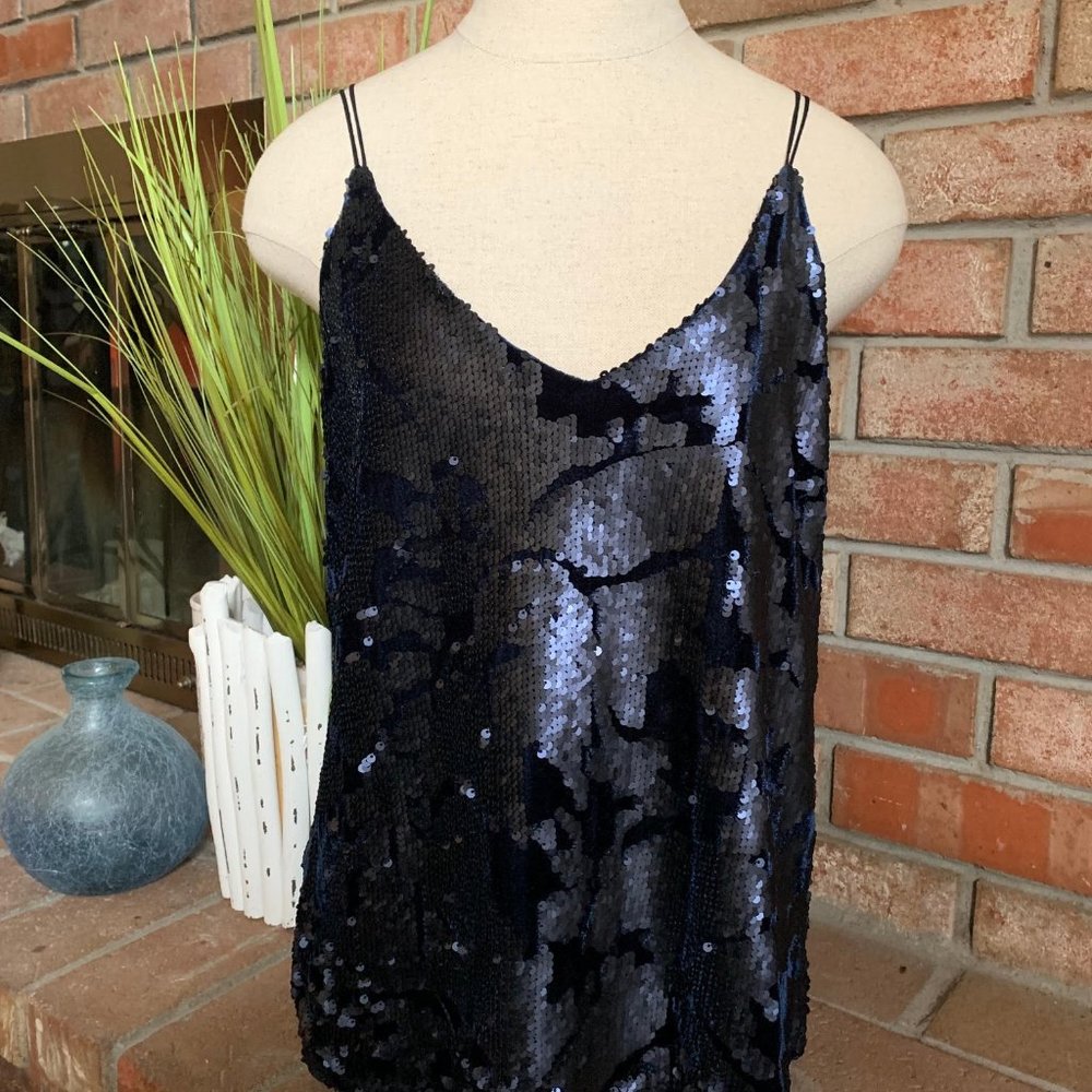 Navy blue velvet and sequin cami - size small